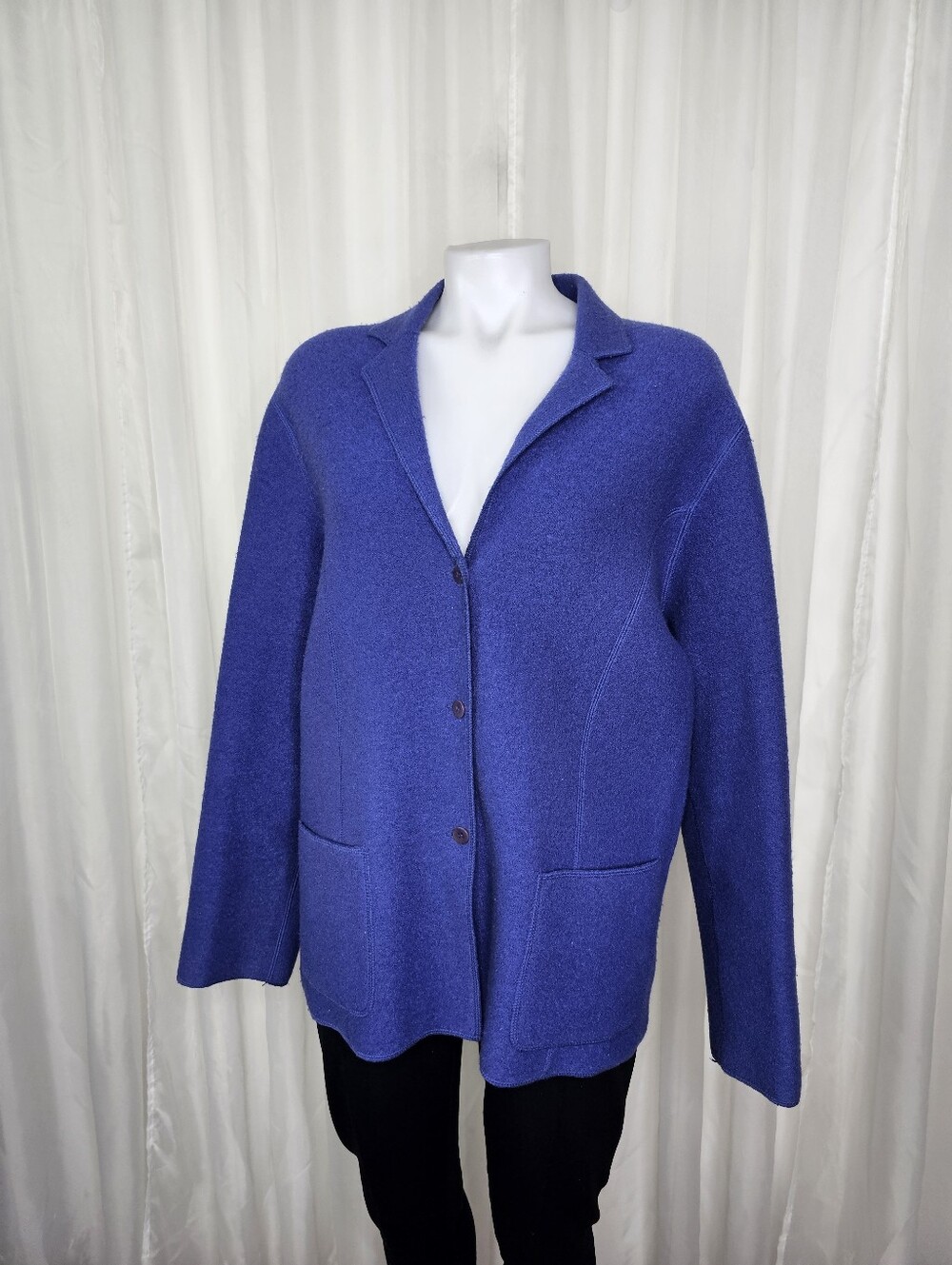 Eileen Fisher Wool Cobalt Blue Button Front Jacket Preppy Cottagecore Small